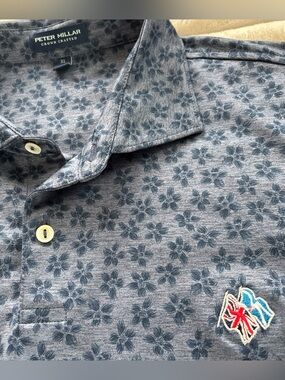 Rare Peter Millar Crown Crafted Mens XL Polo Shirt Mini Floral Scotland UK Flags